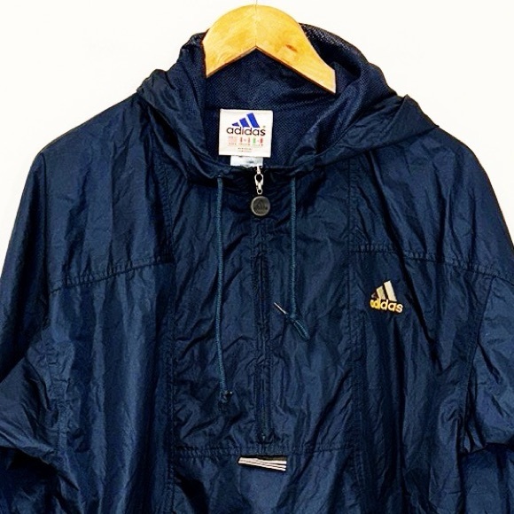ADIDAS 90’s Vintage Jacket 1/2 Zipper Pullover With Hood Navy Size Large EUC - Picture 3 of 10